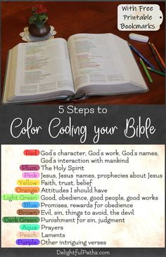 an open bible with the title 5 steps to color coloring your bible