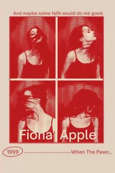 an advertisement for fiona apple with four images of the same woman's face