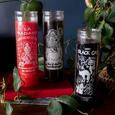 Some of our favorite base candles for intention setting. Can be used as tools for prayer, devotion, ritual, meditation, protection and healing. Approx 120-hour burn time per candle. Each candle is approx. 2-3/8" x 8" 100% Paraffin Wax + Lead Free Wicks | Single Candle in printed glass vessel Black Candle Meaning Witchcraft, Black Candle Witchcraft, Divination Candle, Wicca Candles, Relaxation Black Candle, Single Candle, Intention Setting, Paraffin Wax, Glass Vessel