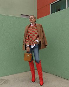 Blair Eadie / Atlantic-Pacific (@blaireadiebee) | Instagram Red Cowboy Boots Outfit, Blazer En Cuir, Wardrobe Fashion, Skirts With Boots, Fashion Sites, Fall Inspo