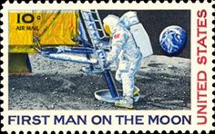 the first man on the moon stamp from united states shows an image of two astronauts