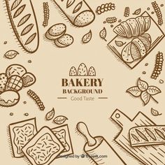 bakery background with bread and pastries