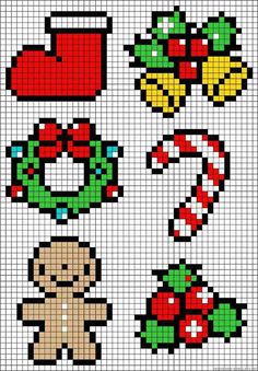 the cross stitch pattern is designed to look like christmas decorations