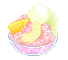 a pixelated bowl filled with ice cream and lemon slices