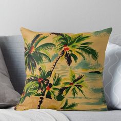 a tropical palm tree print throw pillow