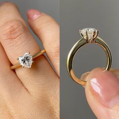 two pictures side by side, one with a diamond ring and the other with an engagement ring