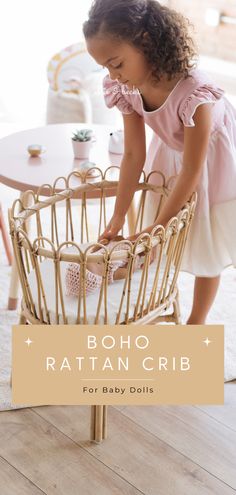 This boho rattan crib for baby dolls helps make the perfect rattan furniture playroom. See this baby doll crib and more sustainable kid's toys here. Rattan Crib, Baby Doll Crib, Doll Crib, Mattress Cleaning, Eclectic Design, Rattan Furniture, Young At Heart, Boho Baby, Crib Bedding