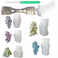 an assortment of plastic objects including toothbrushes and spoons