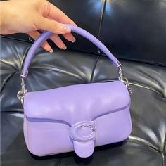 Coach Pillow Tabby Shoulder Bag 18 C3880 Length: 2.5" Height: 7.25" Width: 4.0" Coach Purple Shoulder Bag With Top Carry Handle, Trendy Coach Shoulder Bag With Top Handle, Coach Bag Outfit, Coach Pillow Tabby, Coach Pillows, Purple Coach, Tabby Shoulder Bag, Hot Bags, Bags Coach