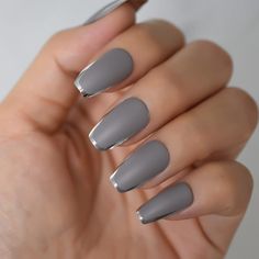 PRICES MAY VARY. Press-On Nail Kit：matte light grey color are suitable for matching daily outfits and show out confident, silver metellic designs french medium nails is a versatile look to easily take you from day to night! Package Contents: about 24 PCS press on nails & a nail file & cuticle stick & jelly glue stickers. NOTE: if you want long-lasting, please use pro. nail glue instead of adhesive tabs. Nail glue stickers better for temporary task. Various nail sizes: at least 10 different sizes Coffin Nails Matte, Short Fake Nails, Short Coffin, Gel Tips, Fake Nail, Nail Length, Dip Powder Nails