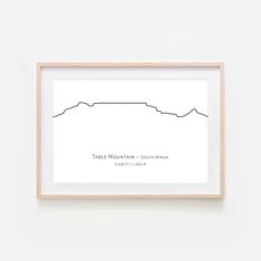 a black and white print with the words table mountain, south africa in it's outline