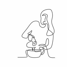 a continuous line drawing of a woman cooking