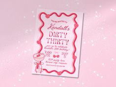 a pink birthday party card on a pink background