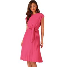 The pleated dress goes great with any body shape, great on you whenever and wherever you decide to wear it. This elegant dress designed with a cap sleeve and pleated hem, adds a touch of fashion to your wardrobe. Perfect for casual indoor daily wear and outdoor business activities like work, office, interviews, meetings, etc. Pair with high heels or leisure shoes for a casual and urban chic lady outfit. Dresses Hot Pink, Lady Outfit, Tiered Midi Dress, Pleated Midi Dress, A Line Dresses, Urban Chic, Work Office, Floral Midi Dress, Elegant Dress