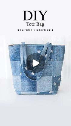 the diy tote bag is made out of denim and has stars on it