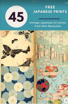 an open book with japanese art on it and the title, 45 free japanese prints