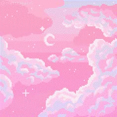 an image of the sky with clouds and stars in pink, purple and blue colors