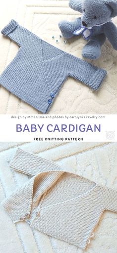 the baby cardigan is made from knitted fabric and has a teddy bear on it