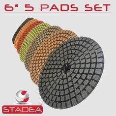 the 5's concrete set includes five different types of discs and four different sizes of pads