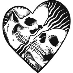 two skulls in the shape of a heart