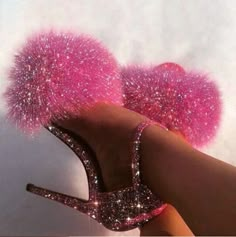 Pink High Heels Ankle Strap Glitter Fashion Sandals on Storenvy Pink Birthday Shoes, Hope Scope, Cute Pink Heels, Scandalous Outfits, Fashionista Aesthetic, Hot Pink Birthday, Fancy High Heels, Fluffy Heels, Hello Kitty Y2k