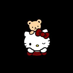 a hello kitty wallpaper with a teddy bear sitting on top of the cat's head