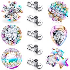 PRICES MAY VARY. VALUE PACK: One Order Including 6 Pieces Trendy Dermal Piercing Jewelry and 5 Piece Dermal Base.Mix Styles Piercing Kit Give You Changeful Outfit. MEASUREMENTS: Gauge Size: 14G (1.6mm); Top CZ Diameter: 6mm 8mm. MATERIAL: Made of Solid Grade 23 (G23) Titanium, Nickel and Lead Free, Hypoallergenic, Safe for Sensitive Skin. Highly Polished Finishing Makes Super Smooth and Shiny Surface. JEWELRY TYPE: Internally Threaded Jewelry, Surface Jewelry, Threaded / Push Fit Accessories. Su Top Piercing, Anti Eyebrow, Dermal Piercing Jewelry, Monroe Piercing, Internally Threaded Jewelry, Fit Accessories, Monroe Piercings, Gem Top, Piercing Kit