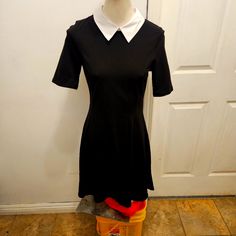 Nwot!!! Perfect Wednesday Addams Dress. Black Dress With White Peter Pan Collar. Zips In Back With Pearl Button Closure. Sz S By Aphratti. 95% Cotton 5% Spandex. Ships Next Business Day Cream Linen Dress, Wednesday Addams Dress, Witchy Clothes, Addams Dress, Metallic Gold Dress, Peter Pan Collar Dress, Mini Sheath Dress, Floral Sheath Dress, Sequin Cocktail Dress