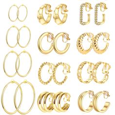 PRICES MAY VARY. Womens Gold Clip On Hoop Earrings--Packaging included 12pairs gold non pierced hoop earrings.These different style hoop earrings can show your different styles and charm. Simple and elegant earrings set are suitable for women,easy to match clothes. Classic Non-Pierced Design--The earrings are Clip on design,open the ear clip gently, equipped with elastic rubber plug, effectively solve the problem of wearing ear pain for a long time. Non-piercing earrings for those who want to we Fall Shopping List, Earrings Packaging, Clip On Hoop Earrings, Fake Earrings, Piercing Earrings, Ear Earrings, Gold Clips, Pierced Jewelry, Clip Earrings