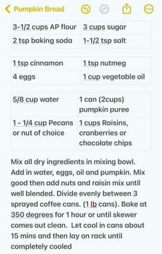 the recipe for pumpkin bread is shown in this screenshote screen shot, which shows how to make it