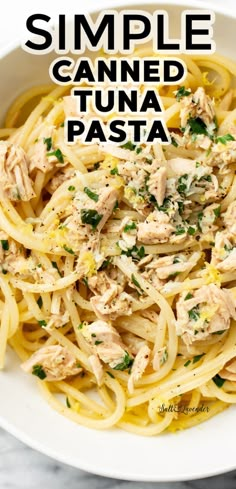 a bowl of spaghetti with text overlay that reads simple canned tuna pasta Can Tuna Recipes Healthy, Tuna Spaghetti Recipe, Canned Tuna Pasta, Tuna Dinner Recipes, Tuna Spaghetti, Easy Tuna Pasta, Easy Tuna Recipes, Healthy Tuna Recipes, Tuna Dinners