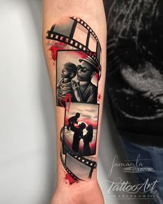 Film Reel Tattoo, Movie Character Tattoos, Camera Tattoo Design, Photographer Tattoo, Family Tattoos For Men, Empire Tattoo, Camera Tattoos, Family Tattoo Designs, Movie Tattoo