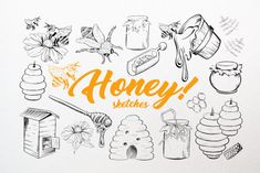 the words honey sketches are drawn in orange ink