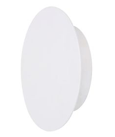 a white wall mounted light fixture with an oval design on the front and back side