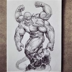 a pencil drawing of a man with muscles