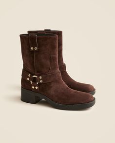 Pre-order Moto ankle boots in suede Short Brown Boots, Hair Wrap Scarf, Spring Boots, Short Boot, Loafer Sneakers, Distressed Leather, Moto Boots, Short Boots, Suede Boots