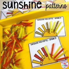 the sun shine patterns are made with toothpicks and glue to make them look like they