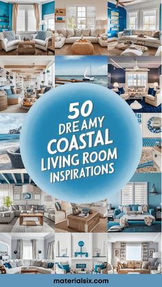 50 dreamy coastal living room inspirations arranged in a grid of stylish, beach-themed interiors. Florida Decorating Ideas, Elegant Coastal Living Room, Aesthetic Living Room Ideas, Style Small Apartment, Coastal Rooms, Cozy Coastal Living Room, Elegant Coastal Decor, Coastal Houses, Coastal Living Room Ideas