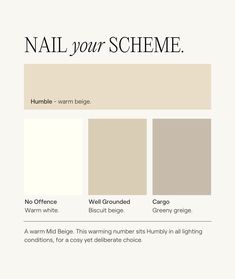 the color scheme for nail your scheme, including neutrals and whitestone tones with text overlay