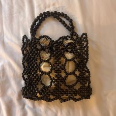 Beaded Crochet Looking Bag W/ Canvas Drawstring Insert Bag. New With Tag. Super Cute For Summer/Vacation! Black Beaded Square Shoulder Bag, Black Handheld Bag With Pearl Handle, Black Handheld Bags With Pearl Handle, Rectangular Bag With Black Beads As Fashion Accessory, Black Rectangular Evening Bag With Black Beads, Black Embellished Handheld Shoulder Bag, Black Beaded Rectangular Evening Bag, Black Handheld Beaded Shoulder Bag, Black Beaded Bags As Fashion Accessory