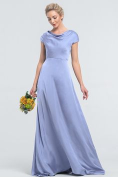 Modest Periwinkle Satin Bridesmaid Dresses with Pockets Steel Blue Bridesmaid Dresses Modest, Periwinkle Dress Bridesmaid, Lavender Satin Bridesmaid Dresses, Modest Blue Bridesmaid Dresses, Perwinkle Dress, Periwinkle Wedding Theme, Periwinkle Bridesmaid Dress, Periwinkle Gown, Periwinkle Bridesmaid