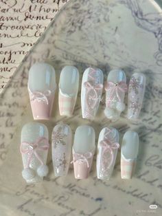 Xiaohongshu Nails, Ballet Nails, Asian Nails, Cute Acrylic Nail Designs, Japanese Nails, Bling Acrylic Nails