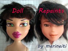 two dolls with different hair styles and makeup