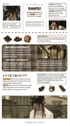 an info sheet with different types of chocolates and other things to eat on it