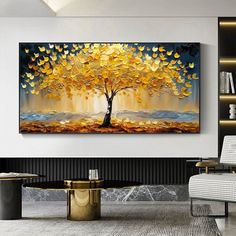 a painting on the wall of a living room