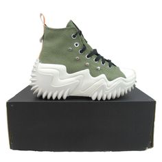 Converse Run Star Motion Hi Platform Sneakers Egret Green Black Colorway 100% Authentic Women's Size 7 Men's Size 5.5 Style Code: A04171c Brand New The Original Box Has No Top Lid Removed By Converse Store Never Been Worn Or Used 1 Day Handling Time All Items Are In Hand And Ready To Ship Purchase With Confidence & Thank You Green High-top Platform Sneakers With Laces, Green High-top Platform Sneakers, Trendy Green High-top Platform Sneakers, Trendy Converse Canvas Shoes, Trendy Spiked Sneakers, Trendy Low-top Spiked Sneakers, Converse Studded Casual High-top Sneakers, Trendy Converse Sneakers With Vulcanized Sole, Converse Casual High-top Sneakers With Studded Outsoles