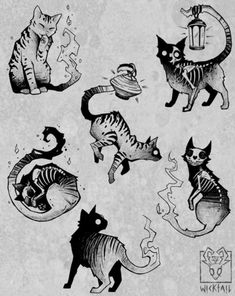 some cats with different designs on them