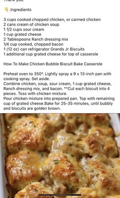 the recipe for baked chicken casserole is shown