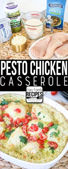 the recipe for pesto chicken casserole is shown