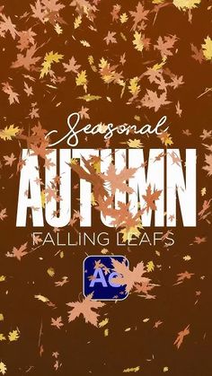 autumn falling leaves with the words seasonal autumn written in white and blue on it's brown background